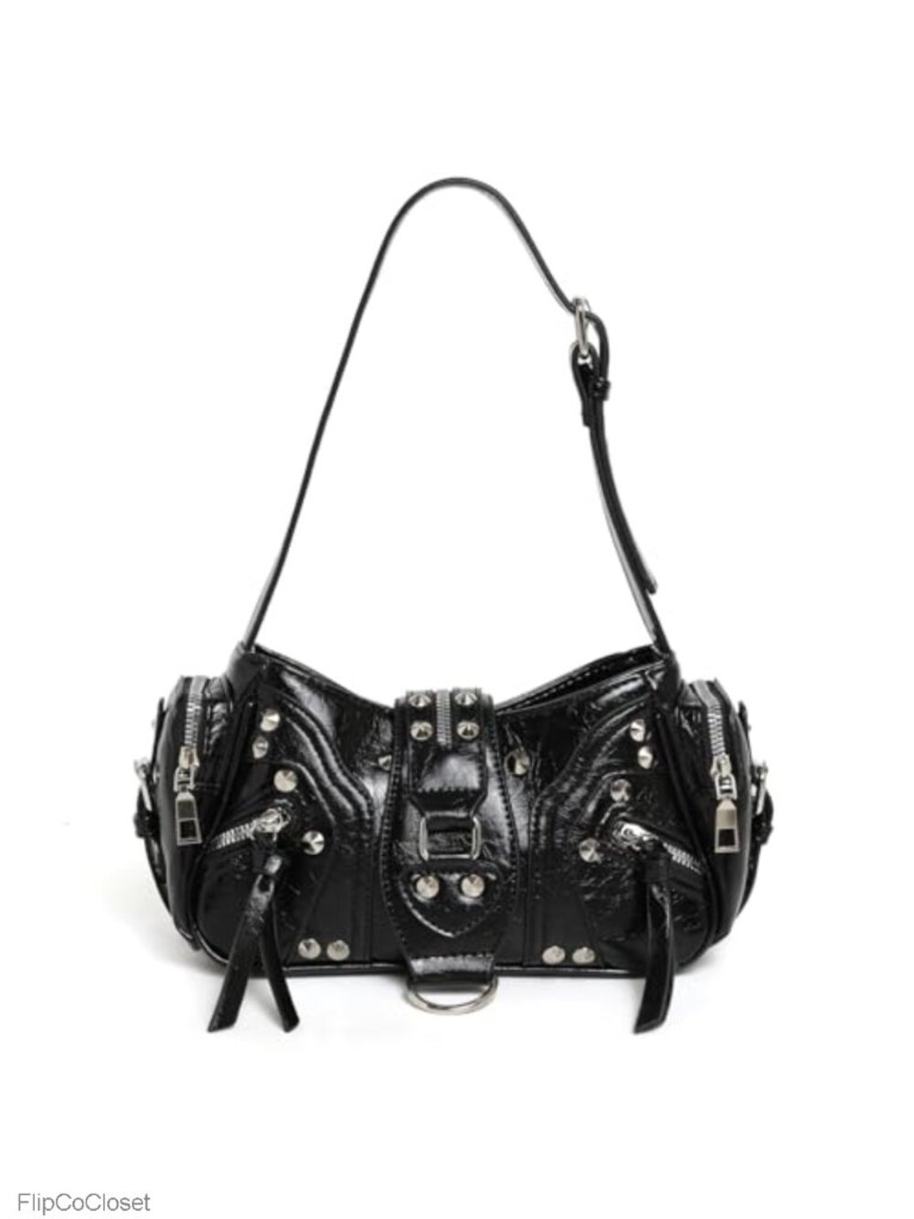 Y2K Studded Faux Leather Shoulder Bag Small Buckle Hobo Purse
